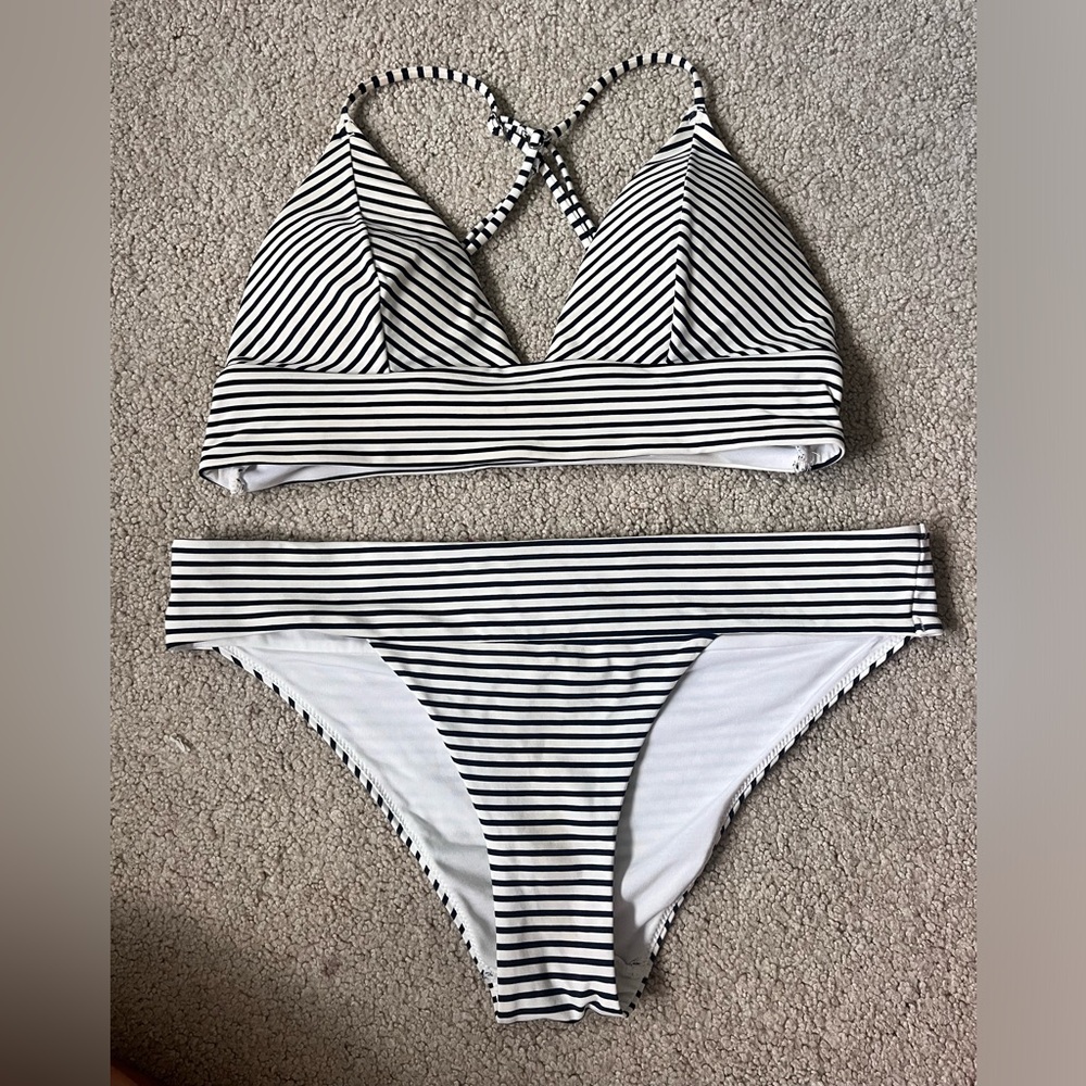 H&M black and white striped bikini set